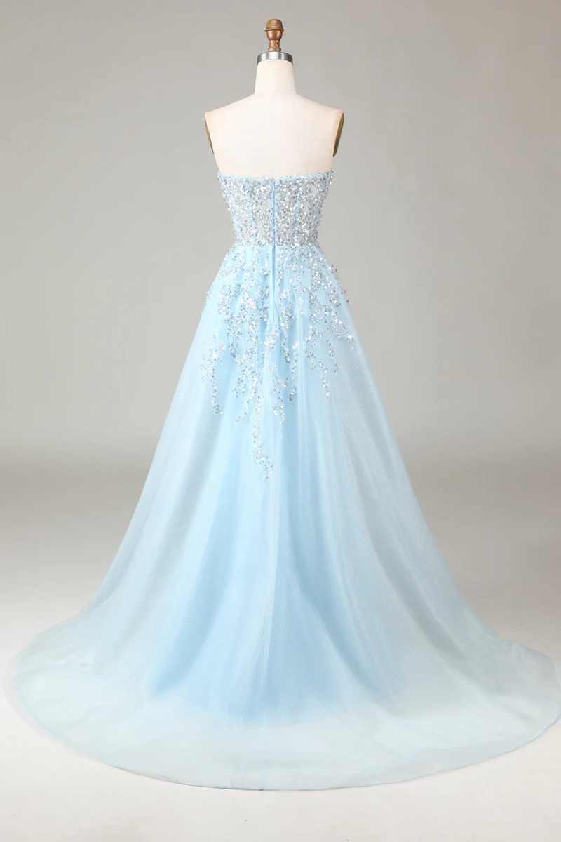 Simple Mermaid Evening Dress Strapless Sleeveless Beaded Sequins Prom Gowns Detachable Sweep Train Formal Dresses Customized