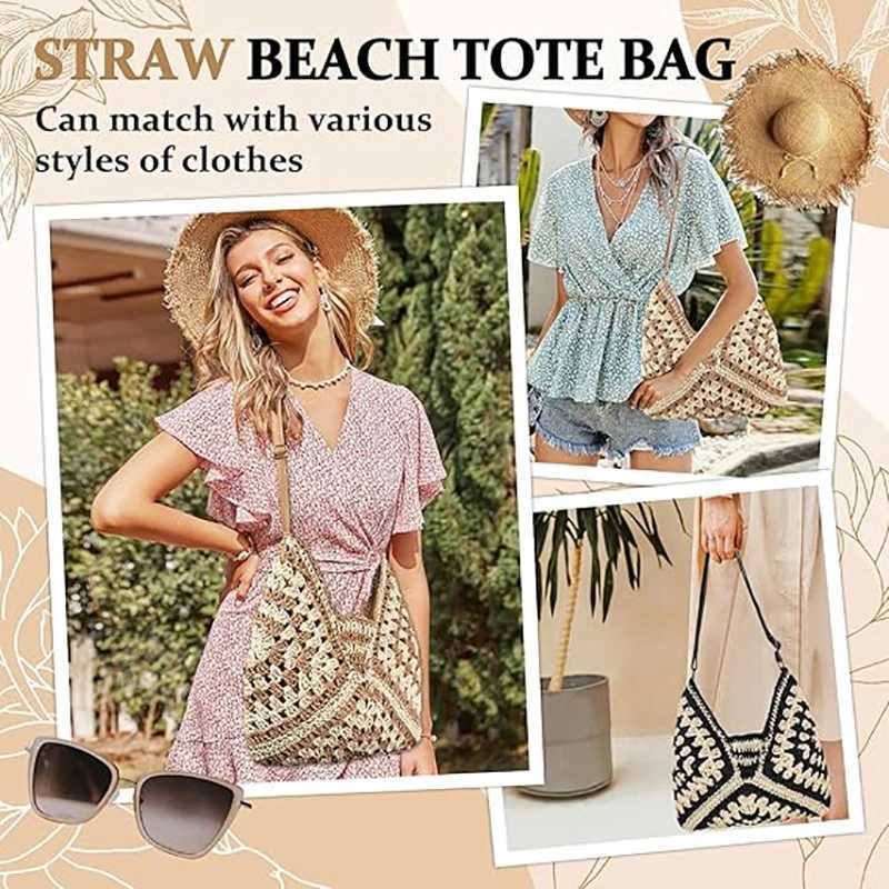 Hobo Beach Bag for Women Woven Tote Bag Summer Shoulder Bag Vintage Foldable Handbag for Travel Large Capacity