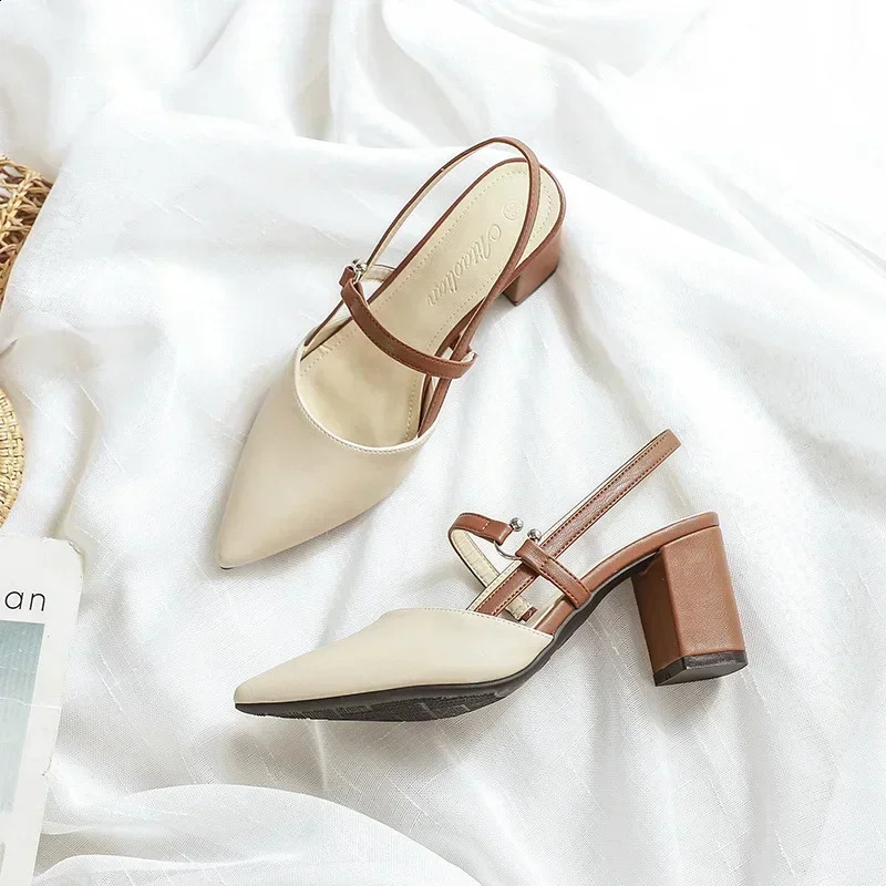 Shoes for Pumps Summer Elegant y High Heels Pointed Toe Baotou Solid Ladies Female Sandals Zapatillas Mujer 2024 250703