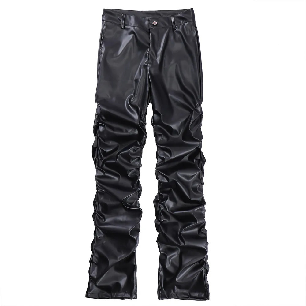 Mens Leather Pant Dark Punk Niche n Bright Pleated Pants Hiphop Loose Casual for Men 250704