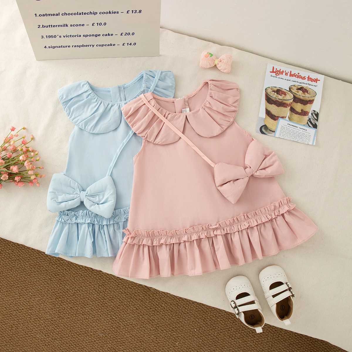 Toddler Girl Pink Dress Lovely Doll Collar Sleeveless Soft Cotton Dress for Kids Girl Summer Casual Outing Clothing with Bow Dec R250707
