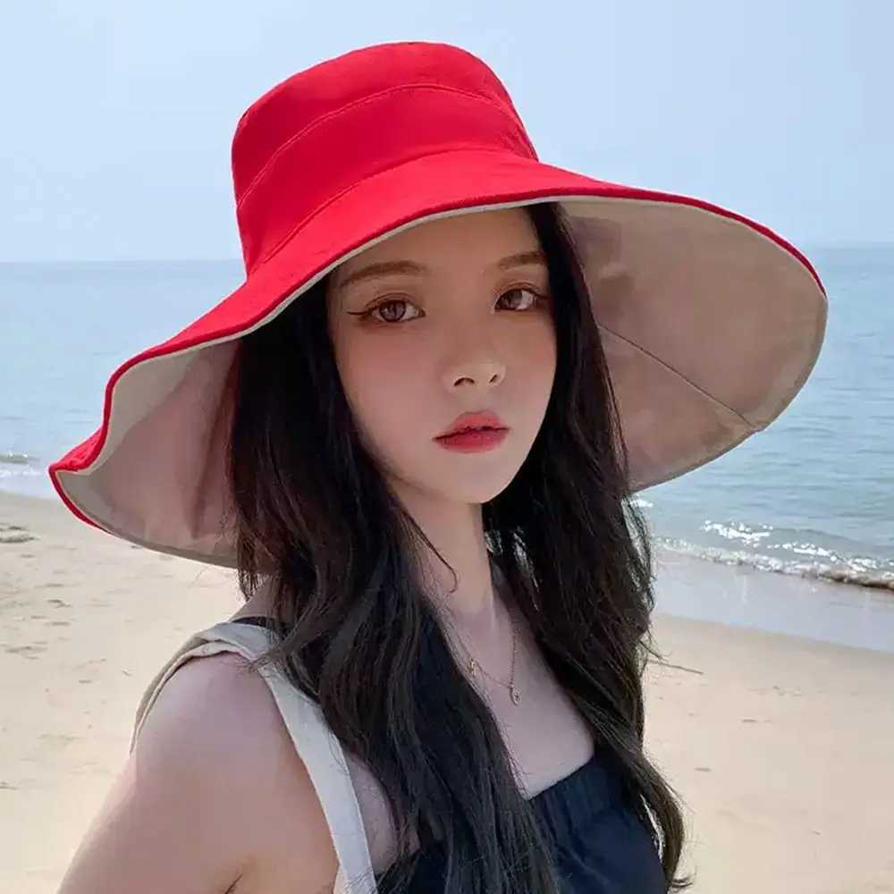Anti-UV Big Brim Sunscreen Hats Caps Fisherman Cap Double-sided Foldable Bucket Hat for Women Girls Summer Sun Hat Visor Y250707