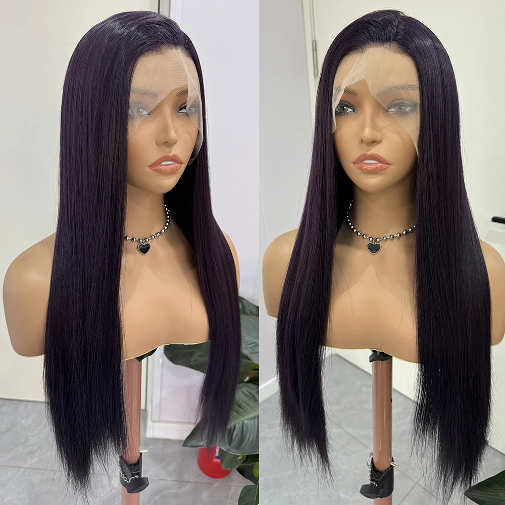 Peruvian Lace Frontal Wig Simular to Really Human Hair Wig Bone Straight 13x4 Lace Front Wig HD Transparent for Women Black/Red Synthetic Wig Pre Pluc