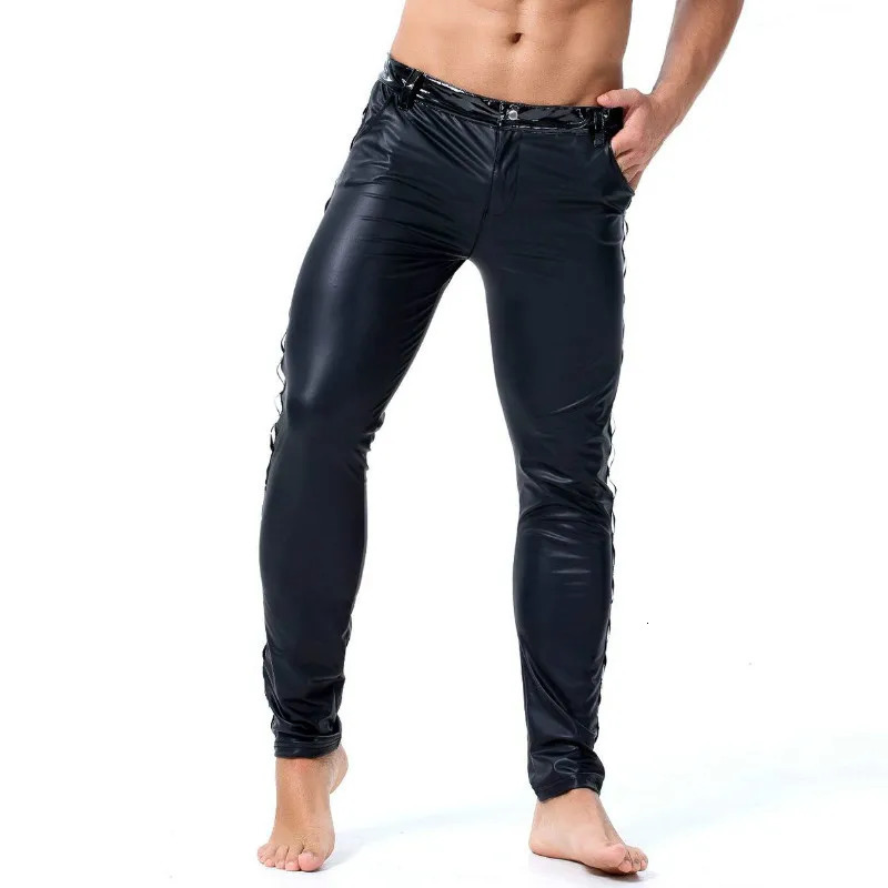 SXXL Men Leather Rivet Pants Slim Fit Elastic Style Spring Summer Fashion PU Trousers Motorcycle Streetwear 250704