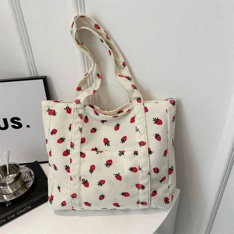 Corduroy Handbag berries Beach Bag able Versatile Shoulder Bag Large Capacity Simple Commuter Womens Tote Bag