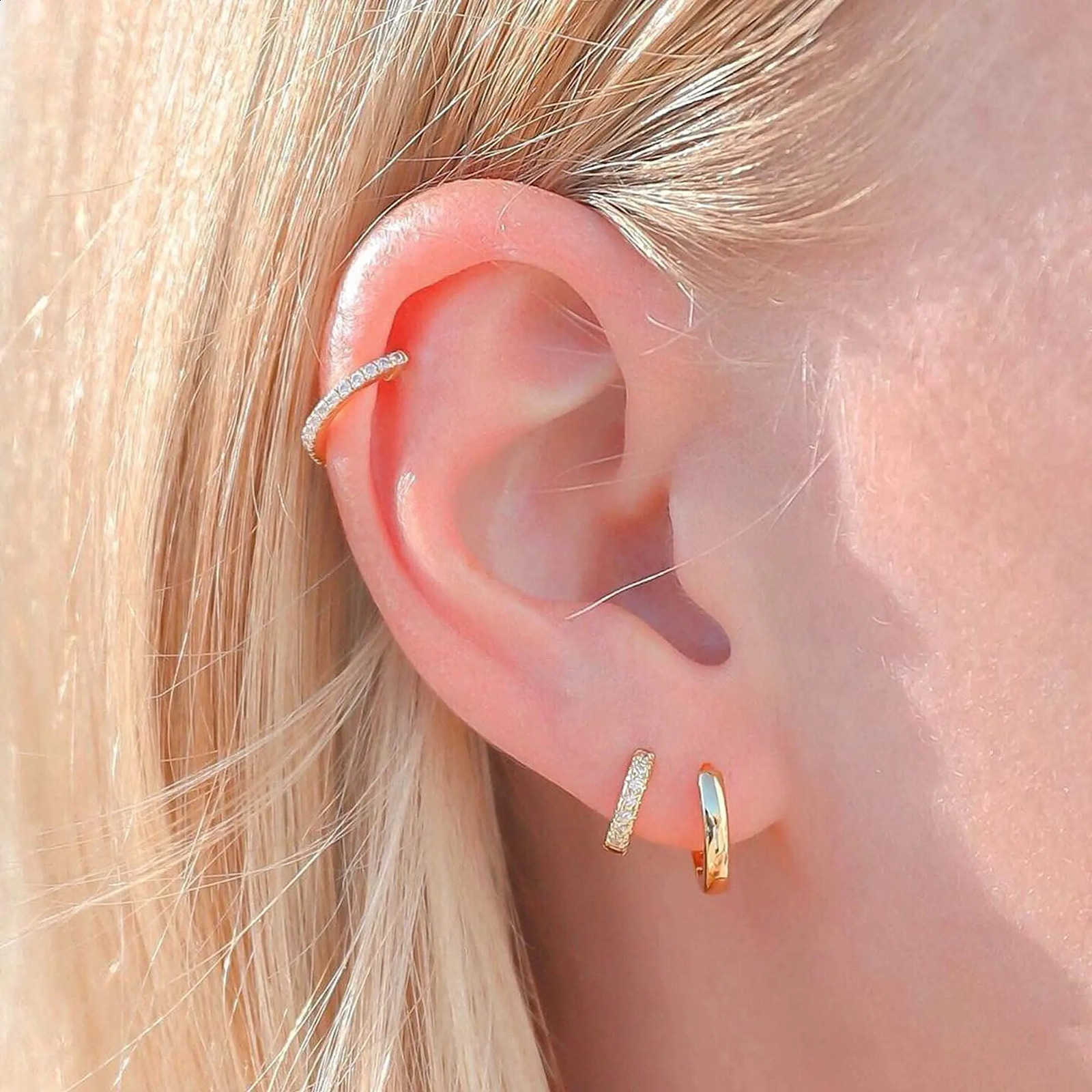 Shevalues 3 Pairs Hoop Earrings Set for Women 14K Gold Plated Men Jewelry Hypoallergenic Decoration Ladies 250627