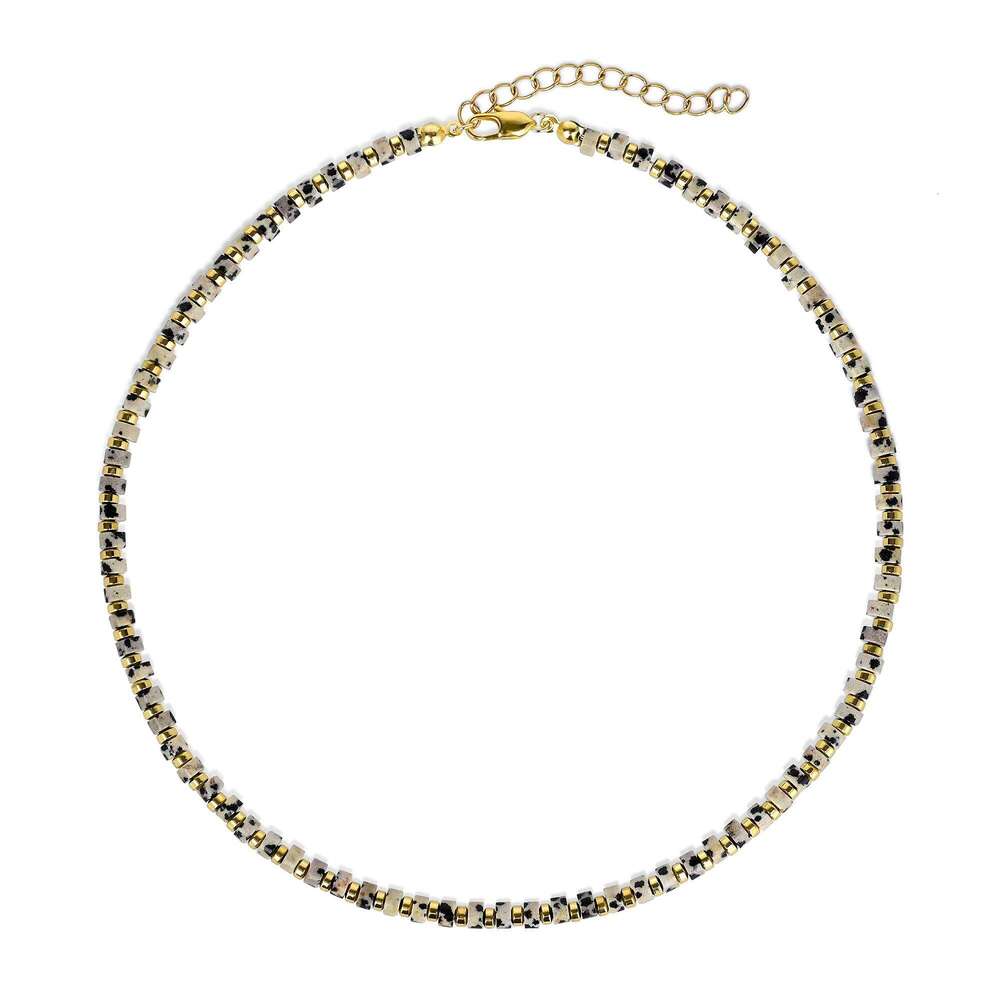 Bohemian Fashion Accessories Cylindrical Spotted Stone Black Gallstone Necklace Handmade Beaded Jewelry