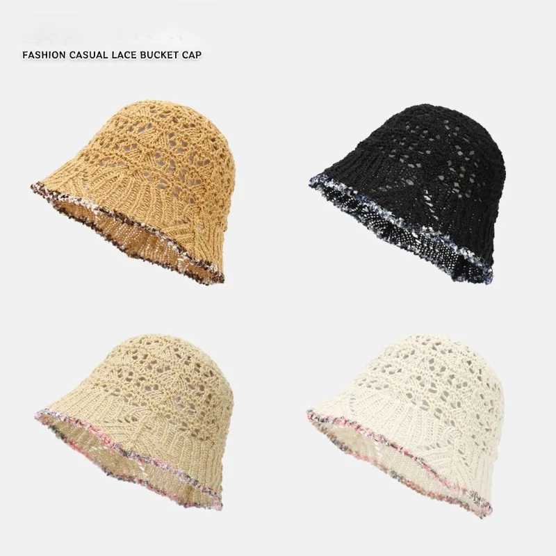 2024 New Hollow Woven Dome Lace Basin Cap Spring and Summer Leisure Fisherman Hat Outdoor Sun Visor Luxury Bucket Hat Y250707