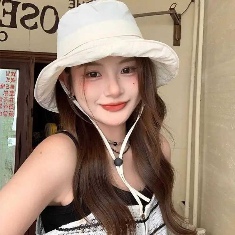 2023 Womens Bucket Hat Spring Summer Windproof Sunshade Fisherman Cap Female Sunscreen Sun Hat Cloth Foldable Sunhat New Y250707