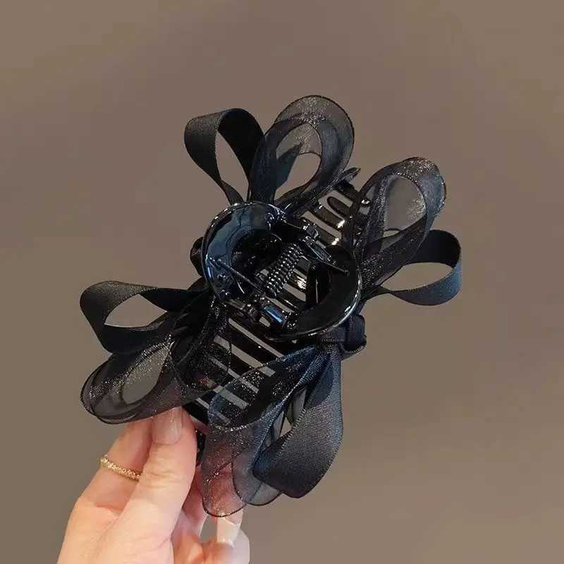 2025 New Black Mesh Bow Grab Clip Multi-disc Hair Clip Headgear High-end Temperament Back of The Head Shark Clip Woman Z250707