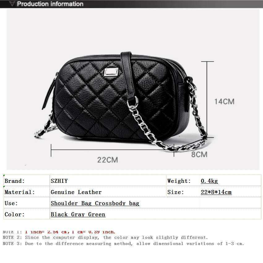 100% Genuine Leather Single Shoulder Crossbody Purse Cowhide Small Fragrant Wind Dia Grid Chain Tofu Premium Camera Bag