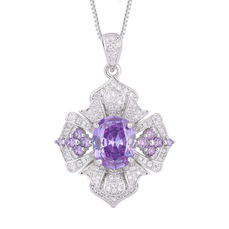 Colorful Gemstone For Women With Purple Kunzite Pendant And Paraiba Green Ring Necklace 948
