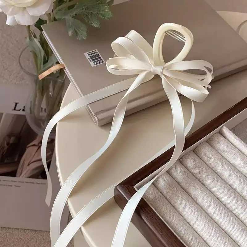 1pc Black ribbon bow clip new style back of the head dished hair clip frosted hair clip female shark clip hair accessory Z250707