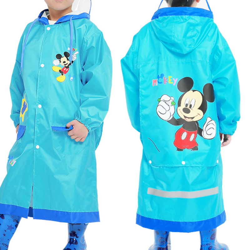 Disney Boys and girls raincoat Elsa princess backpack with large brim reflective strip design for night safety on large raincoat backpack position Com