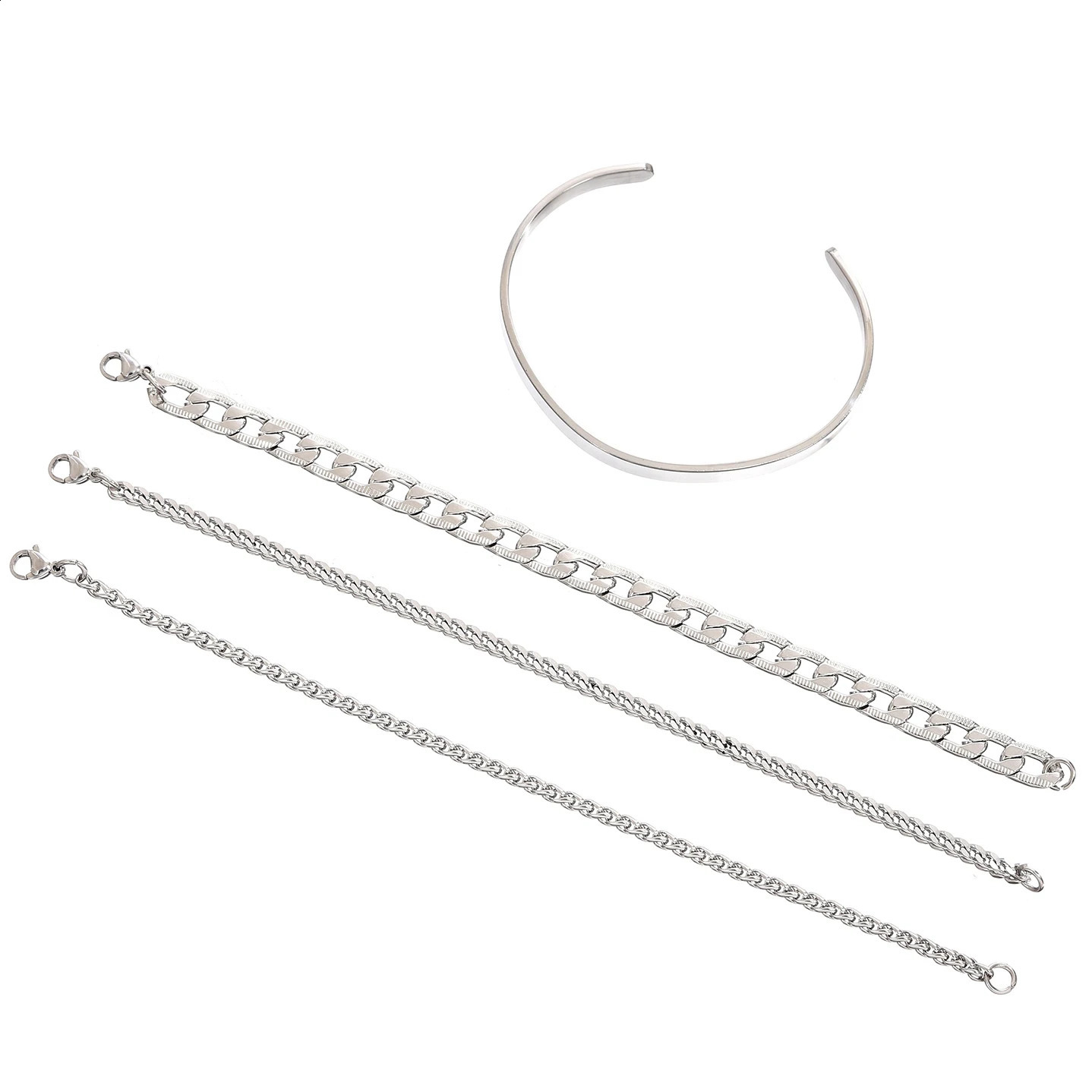 4pc Silver Color Bracelet for Men Women Vintage Goth Cuban MultiLayer Chain Hypoallergenic Trendy Temperament Jewelry Gift Party 250707