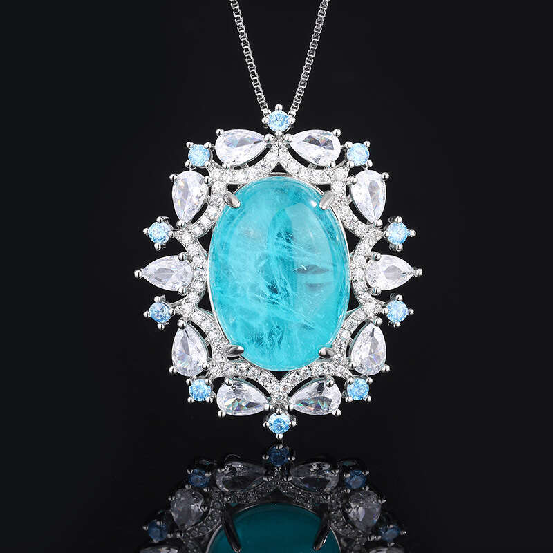 New Imitation Natural Paraiba Pendant Color-Block Full Dia Red Ring Necklace Jewelry Set Bed
