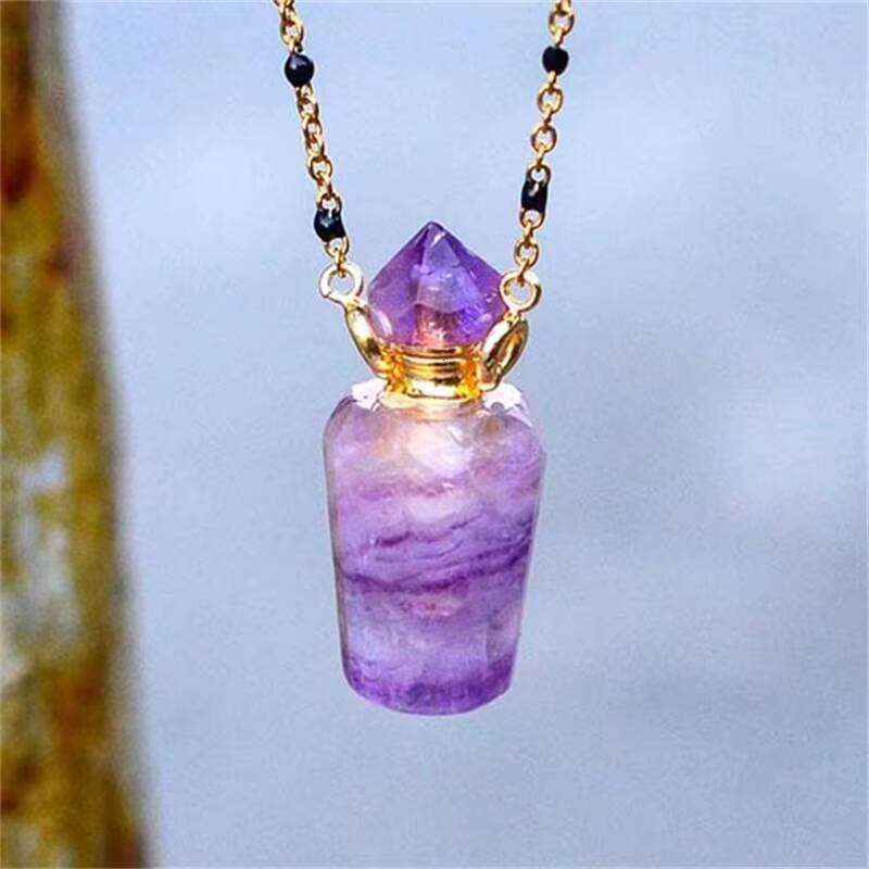 Perfume Pendant Chakra Natural Amethyst Stone Magical Oil Bottle Necklace