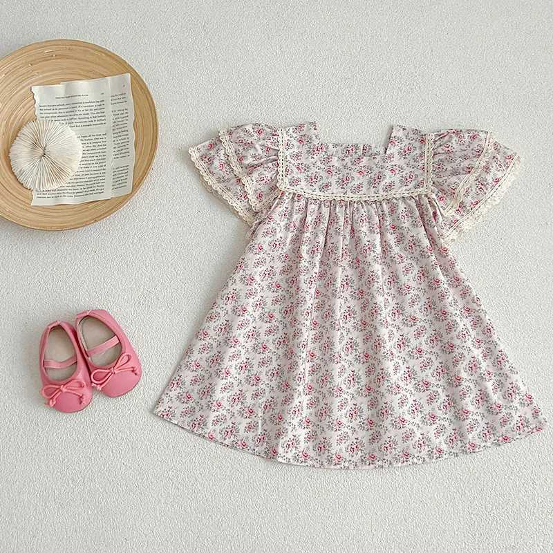 Kids Clothes Fashion Girl Dress Flower Embroidery Retro Lace Dress Cotton Princess Casual Round Neck Summer New Sweet Dress R250707