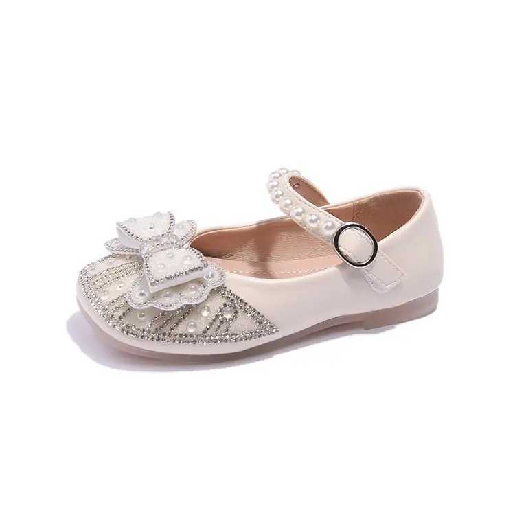 New Girl Sandals Cute Bow Pearl Sequins Kid Princess Shoes Flat Heels Children Dancing Size 21-36 R250707