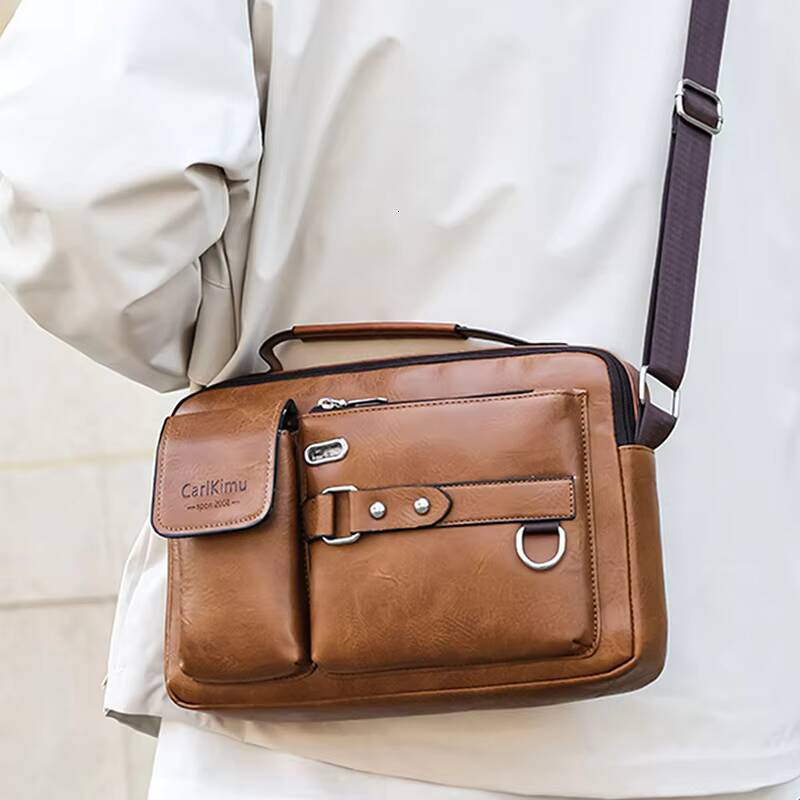 PU Handbag Mens Casual Business Large Capacity Shoulder Crossbody Bag ddmynov