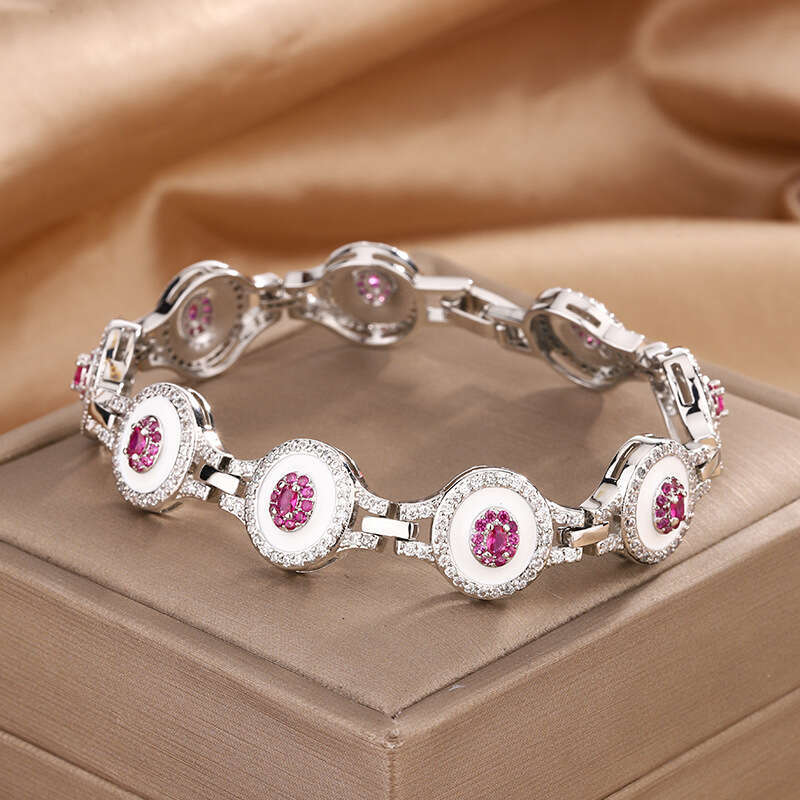 Autumn Winter New Style Zircon Red Fashion High-End Versatile Enamel Light Women's Bracelet Jewelry 66F