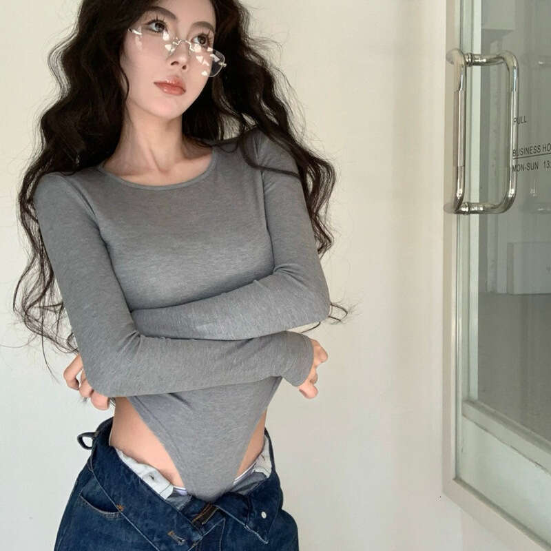 Autumn Winter New Slim Fit Brushed Cotton Round Neck Long Sleeve Inner T-Shirt Women's Bodysuit Base Shirt Top B5
