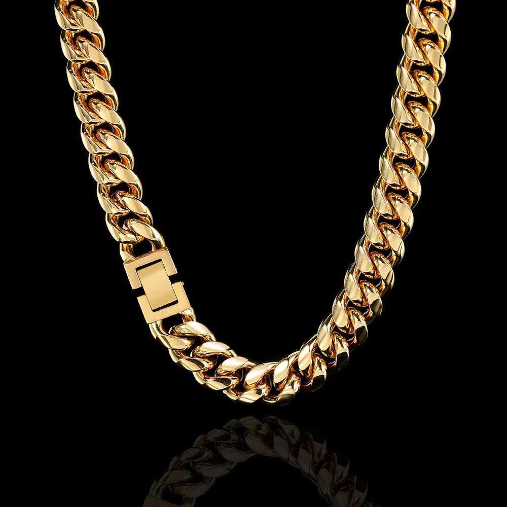 NUOYA 10mm Hip Hop Style Cuban Link Necklace 18k Gold Plated Mens Chain Stainless Steel Jewelry for Gifts