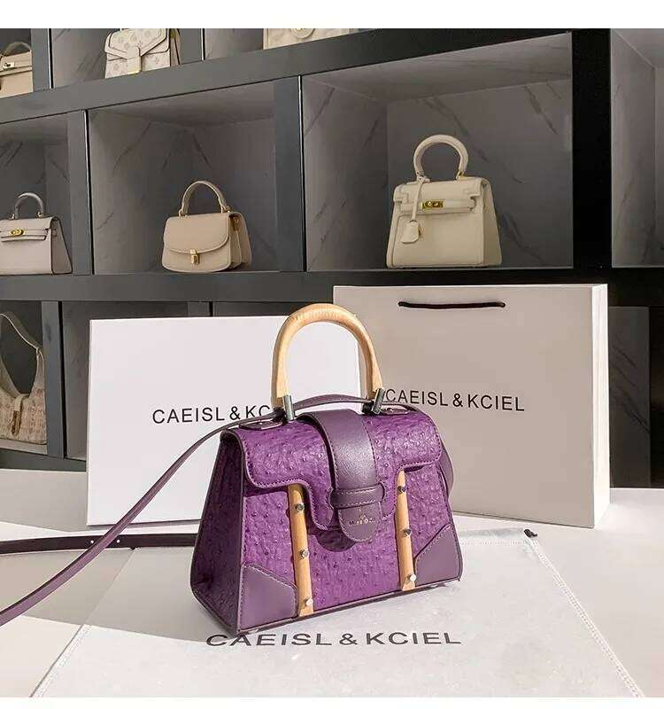 Fashion Purple Dots Wooden Handheld Square Textured Women Handbag High Quality Clutch Purse Messenger Bag