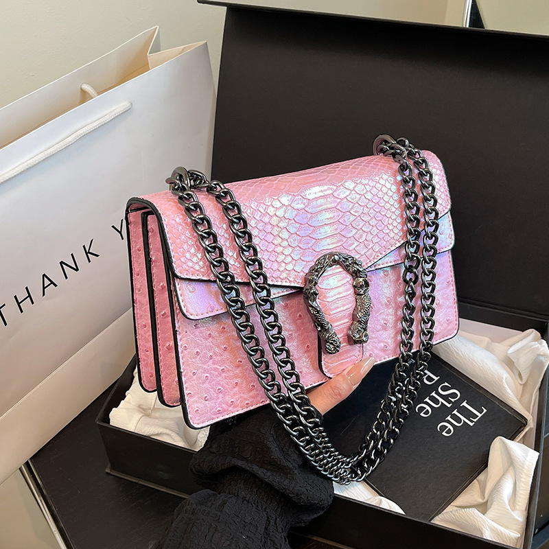 Designer Chain Crossbody Shoulder 2025 New Double Compartment Flap Small Square Crocodile Pattern Light Luxury Women's Bag