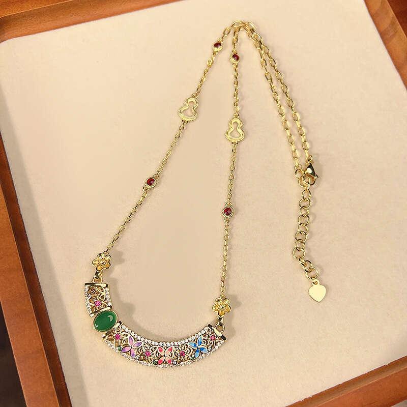 Autumn Winter New Necklace Jewelry Inlaid With Colorful Dias Enamel Craft Copper Gold Plated Women's Fashion Versatile 00E