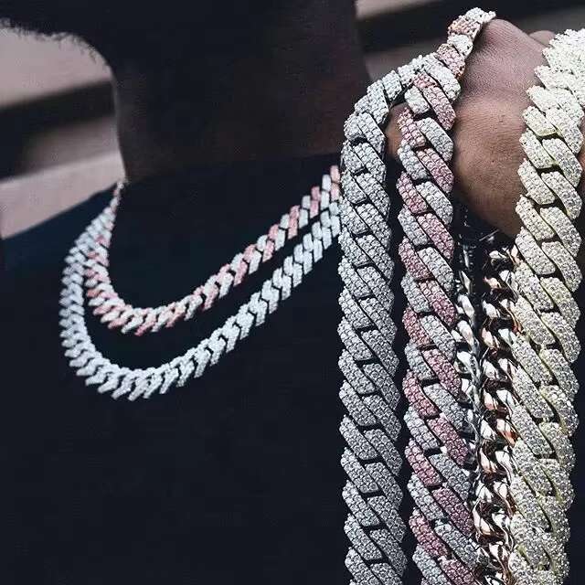 Iced Out Hip Hop Jewelry 925 Silver Moissanite Cuban Link Chain Hip Hop Necklace Men Iced Out Moissanite Cuban