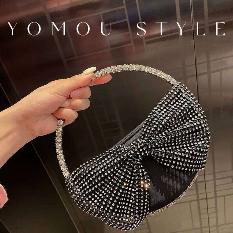 Designer bag 99 Crystal Shiny Dias Evening Bag Satin Women's Handbag Rhinestones Circular Metal Handle Clutch Purse For Wedding Party