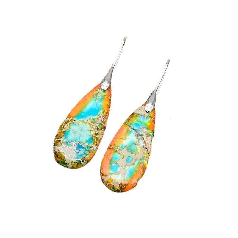 Natural Stone Simple Jasper Fashion Earrings Water Drop - Shipped
