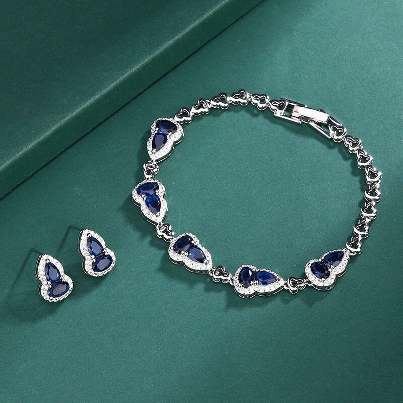 Huayoumei S Sier Needle Tiktok Style Imitation Royal Blue Color Treasure Gourd Bracelet And Earring Set For Women 6Ef