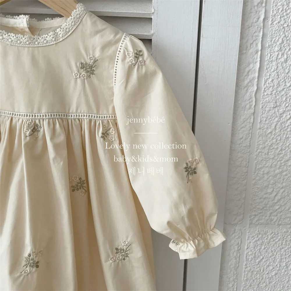 Vintage Floral Embroidery Girls Dress Casual Dresses for Girls Spring Cozy Toddler Princess Party Dress Childrens Dresses R250707
