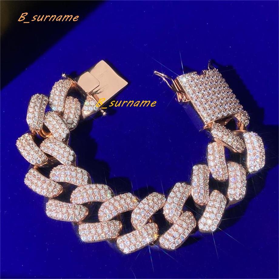 Classic Hip Hop Jewelry 30mm Iec Out Vvs Moissanite Gold Plated 925 Sterling Silver Miami Cuban Link Bracelets for Men