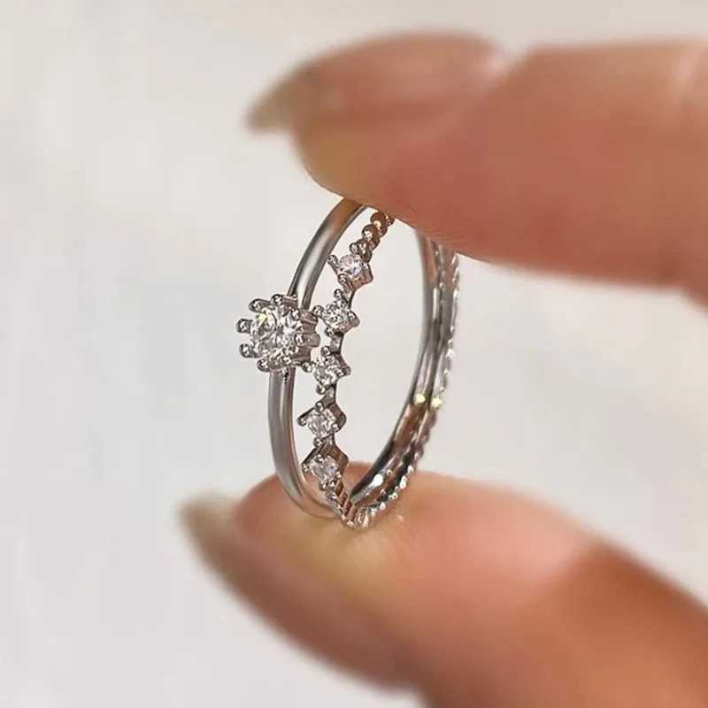 925 Sterling Silver Round CZ 2Pcs Ring Set for Women Wedding Party Exquisite Female Rings Luxury Trendy Jewelry Gifts XJ250707