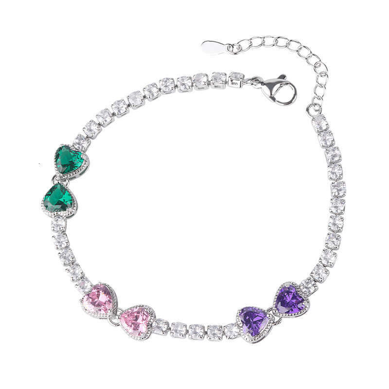 Light Imitation Natural Amethyst INS New Style Dia-Encrusted Heart Bracelet 5B2