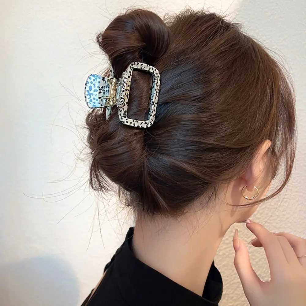 Acetic Acid Mini Hair Claw Retro Hollow Out Hair Grab Clip Acetate Hair Clips Y2K Leopard Pattern Square Barrettes Daily Y250707
