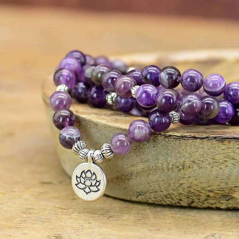 Hot Sale Mala Beads 108 Amethyst Accessories Lotus Necklace Bracelet