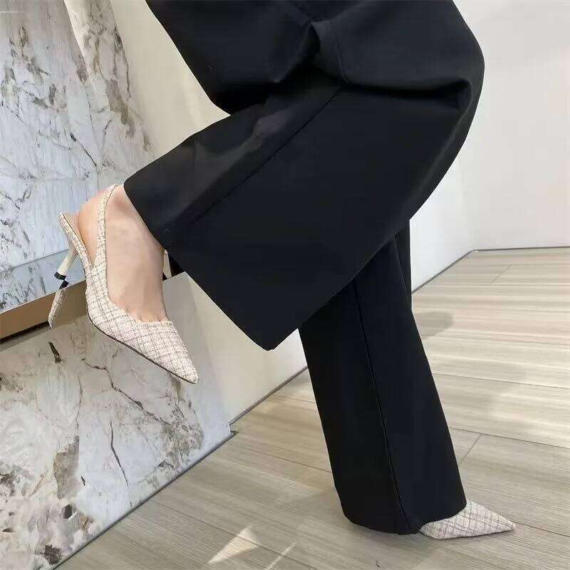 high heels Fashionable for women 2025 striped design black style pointed stilettos sexy and comfortable large-sized sandals