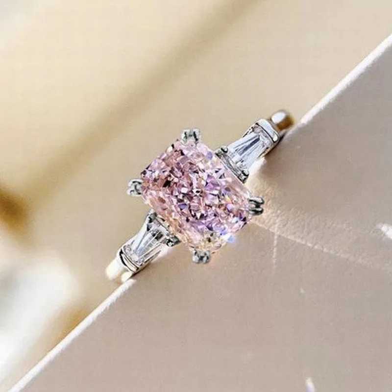 925 Sterling Silver Square Pink Cubic Zirconia Wedding Rings for Women Romantic Bridal Marriage Party Rings Fashion Jewelry XJ250707