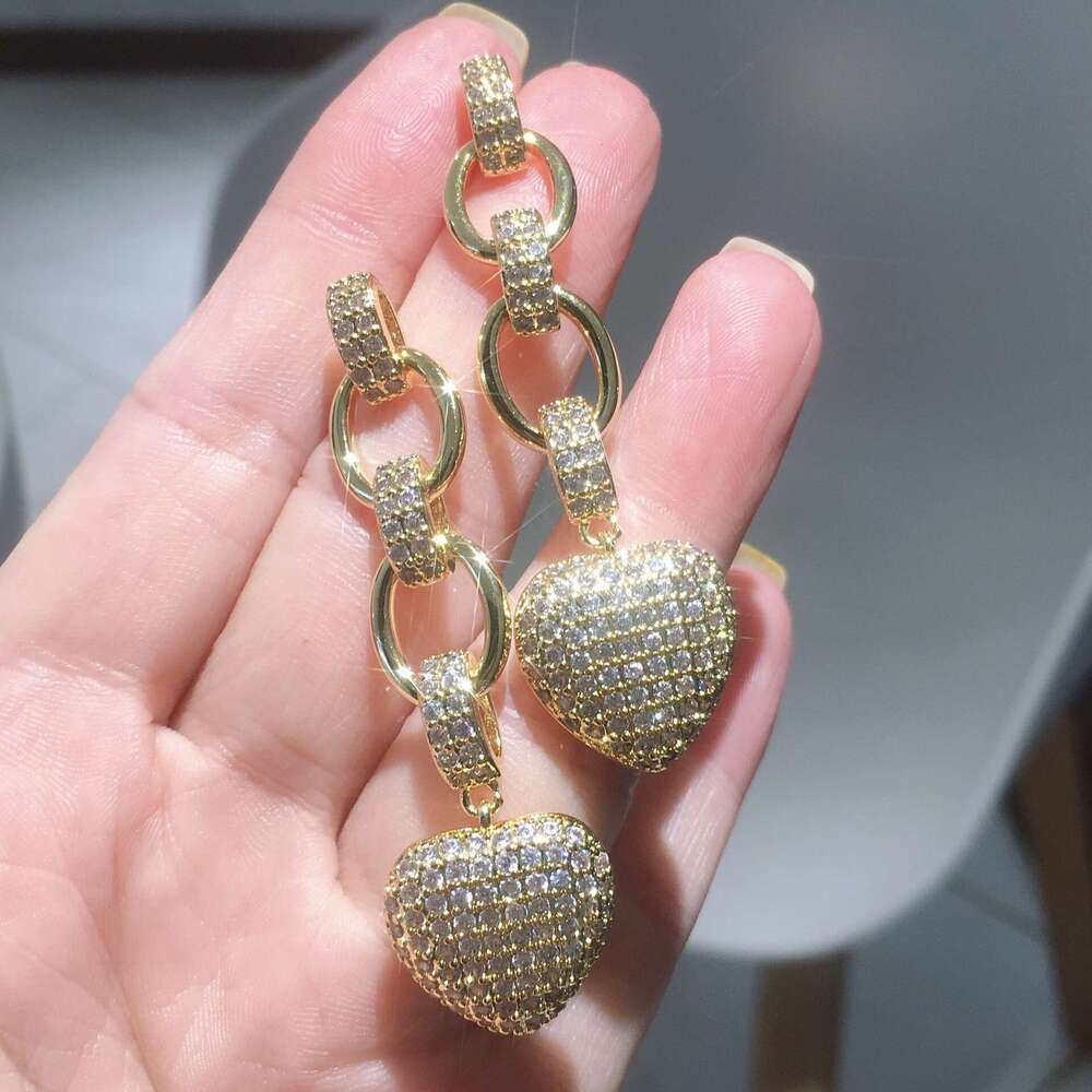 Heart-Shaped With Inlaid Dias, Gold Hollow Heart Pendant Necklace For Women E82