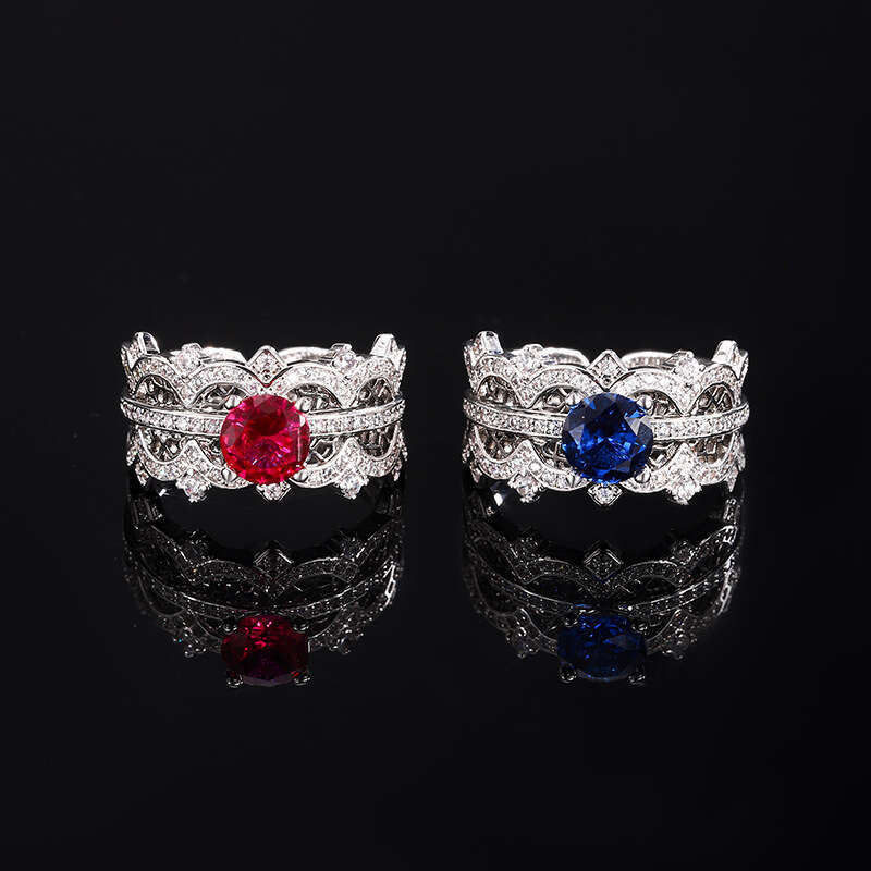 Blue Topaz New Niche High-End Colorful Red Corundum Two-In-One Ring Simple 4F1