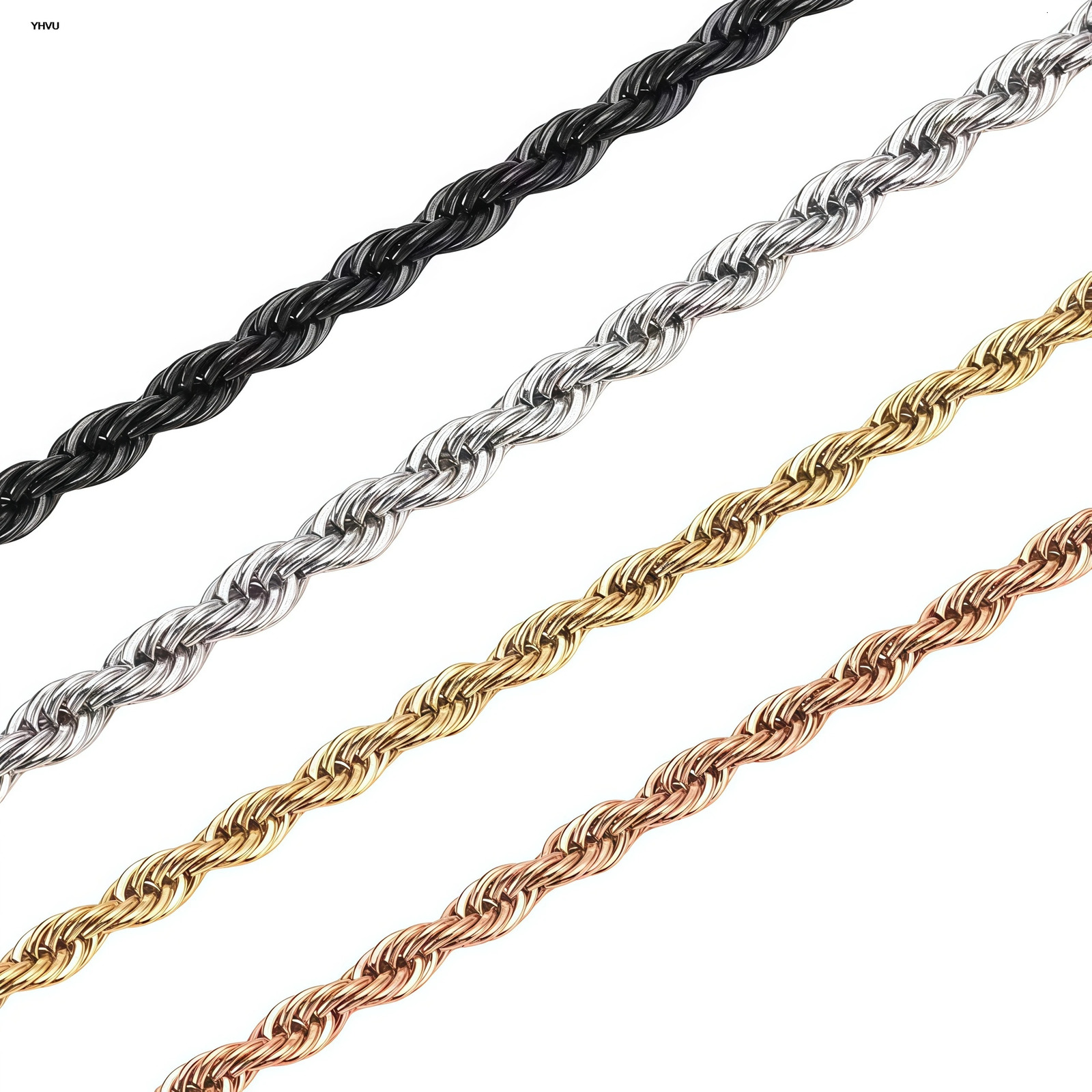 Yhvu Men Ropes Long Necklace Stainless Steel Minimalist Twist Rope Chain Available in Gold Color Silver 2 TO 5mm 250704