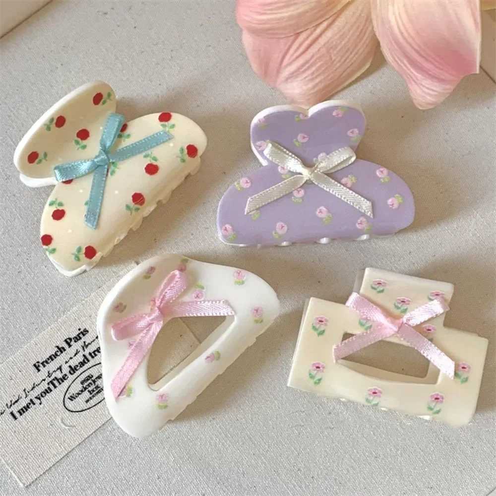 Girls Cute Sweet Bow Flower Hair Claw Women Bowknot Ribbon Crab Clips Hairpin Summer Y2k Shark Clip Hair Clip Hair Accessories Y250707