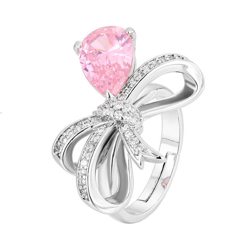 New Eco-Friendly Copper Ring For Women Bowknot Style Inlaid With Zircon Light Luxury Jewelry High-End Fashion 622