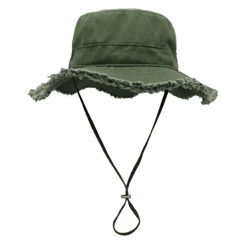 Fashion Bucket Hat Leisure Protection Sun UPF50+ Beach Hat Cap Washed Edging Mens Panama Hat Sunscreen Cap 2025 Y250707