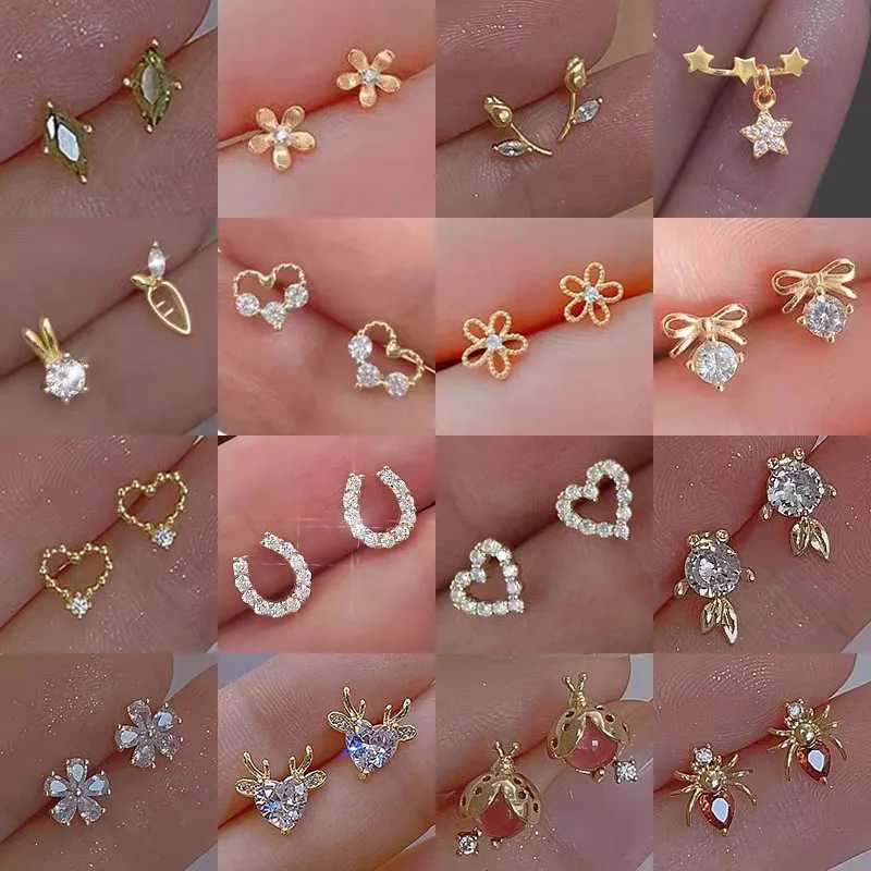 Tibetan Silver Mini Crystal Butterfly Sweet Stud Earrings for Women Flower Helix Cartilage Tragus Lobe Teen Ear Piercing Jewelry Y250707