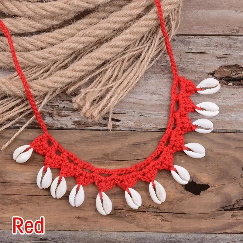 Bohemian Shells Necklaces for Women Handmade Woven Rope Chain Choker Necklace Summer Beach Beaded Jewelry 250704